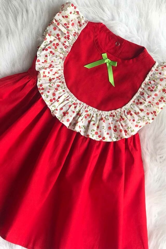 Fırfır Detaylı Kolsuz Kırmızı Kız Çocuk Bebek Elbise
