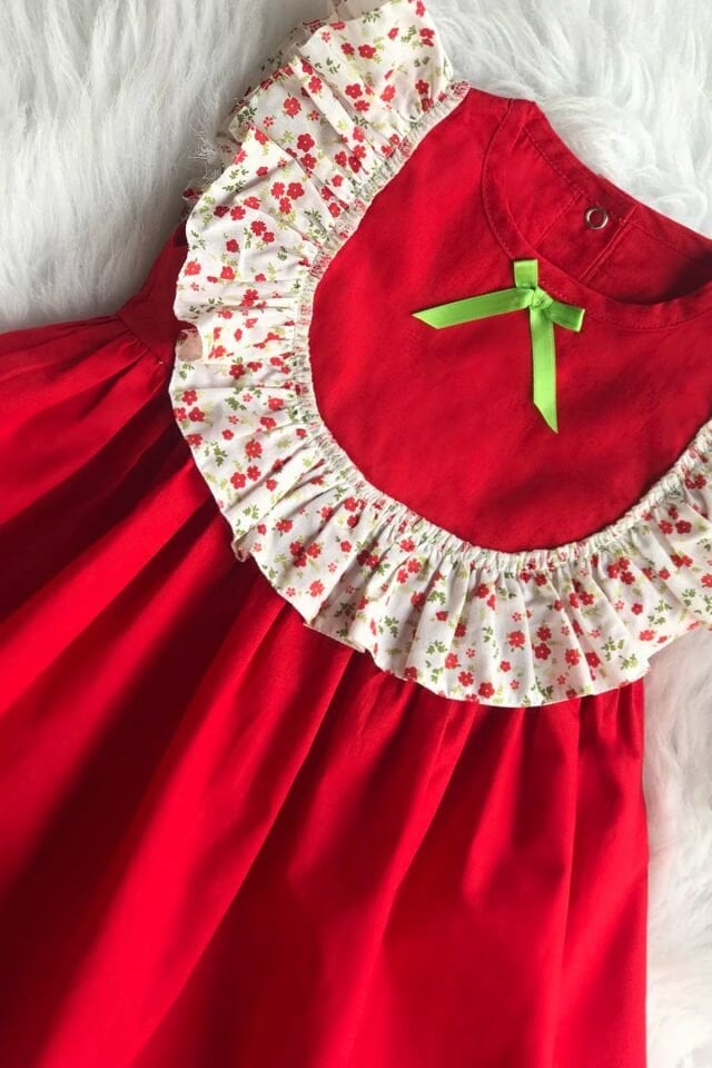 Fırfır Detaylı Kolsuz Kırmızı Kız Çocuk Bebek Elbise
