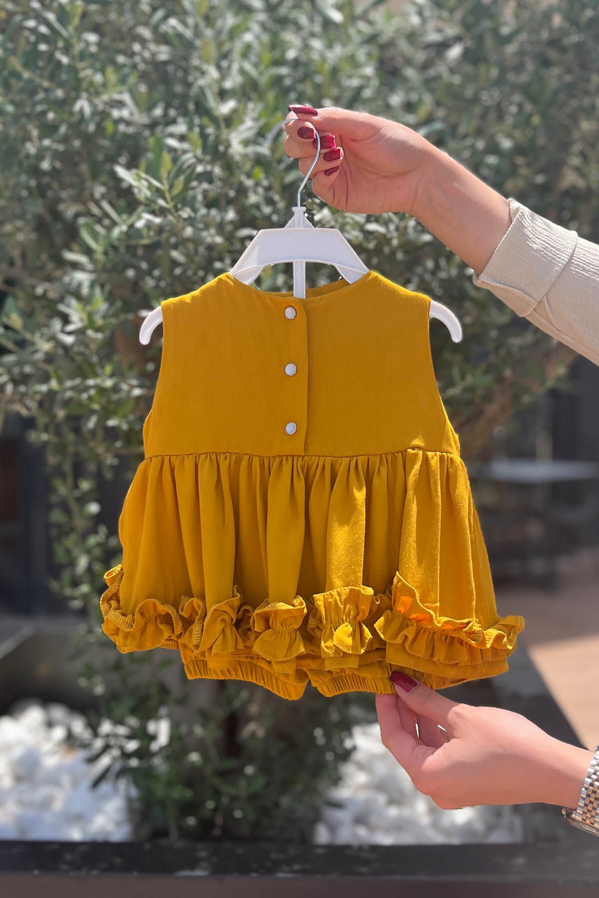 Hardal Alt Üst Kız Çocuk Bebek Pamuklu Şort Bluz Takım