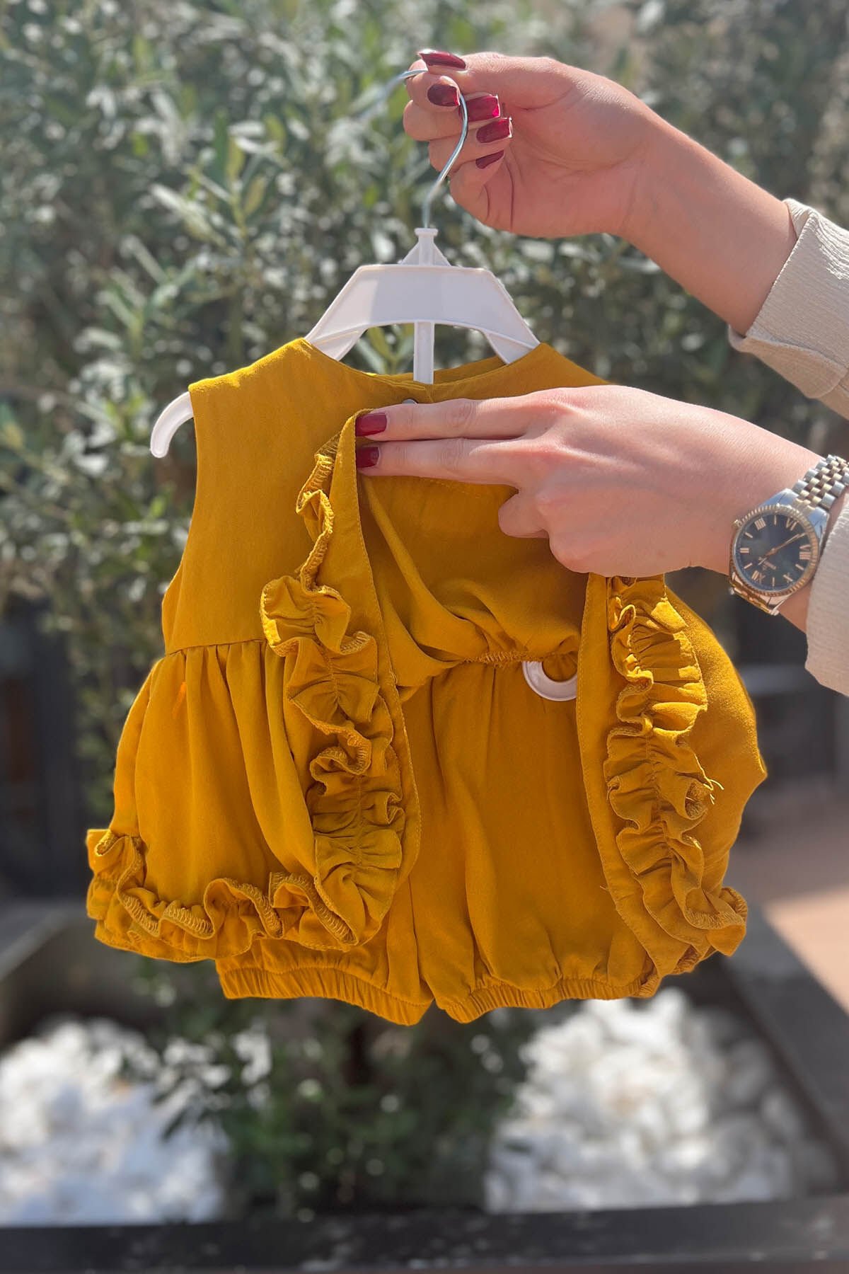 Hardal Alt Üst Kız Çocuk Bebek Pamuklu Şort Bluz Takım