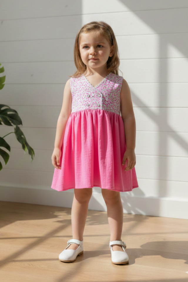 Dantel Detaylı Çiçek Desenli Kolsuz Şile Bezi Pembe Elbise