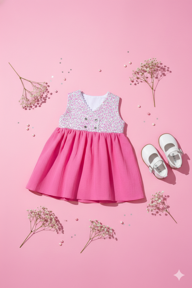 Dantel Detaylı Çiçek Desenli Kolsuz Şile Bezi Pembe Elbise