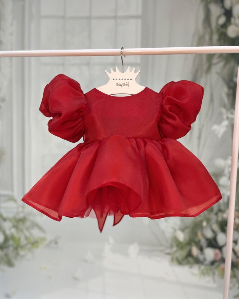 Bordo Karolin Pamuk Astarlı Kız Bebek Çocuk Romper Külotlu Abiye Elbise