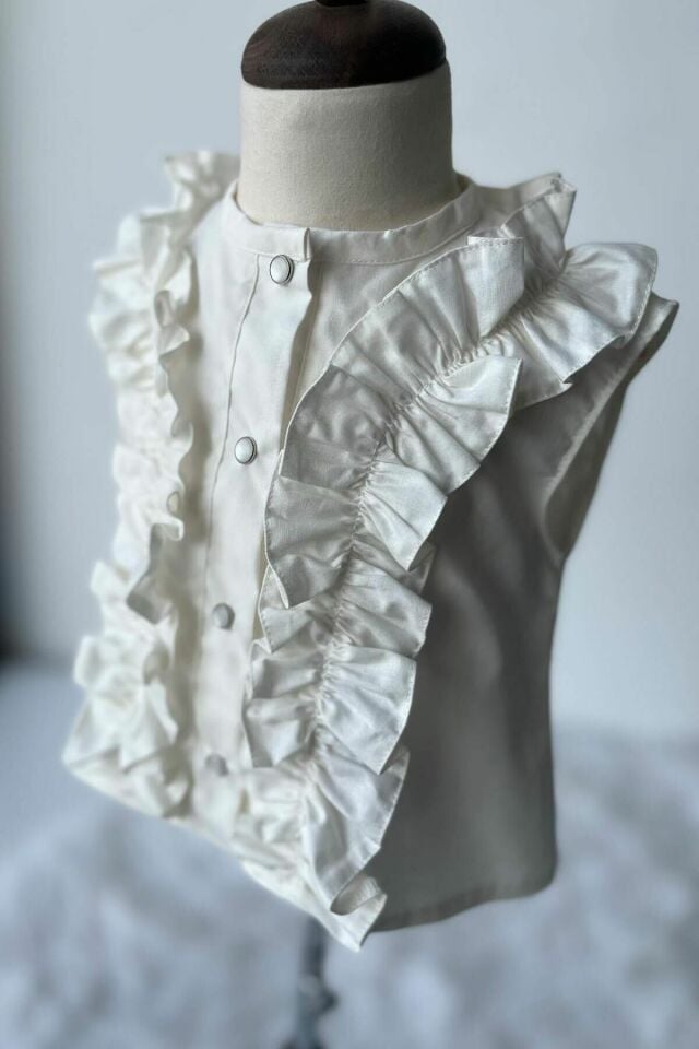 FRILLED GIRL BABY ECRU SLEEVELESS COTTON BLOUSE TOP