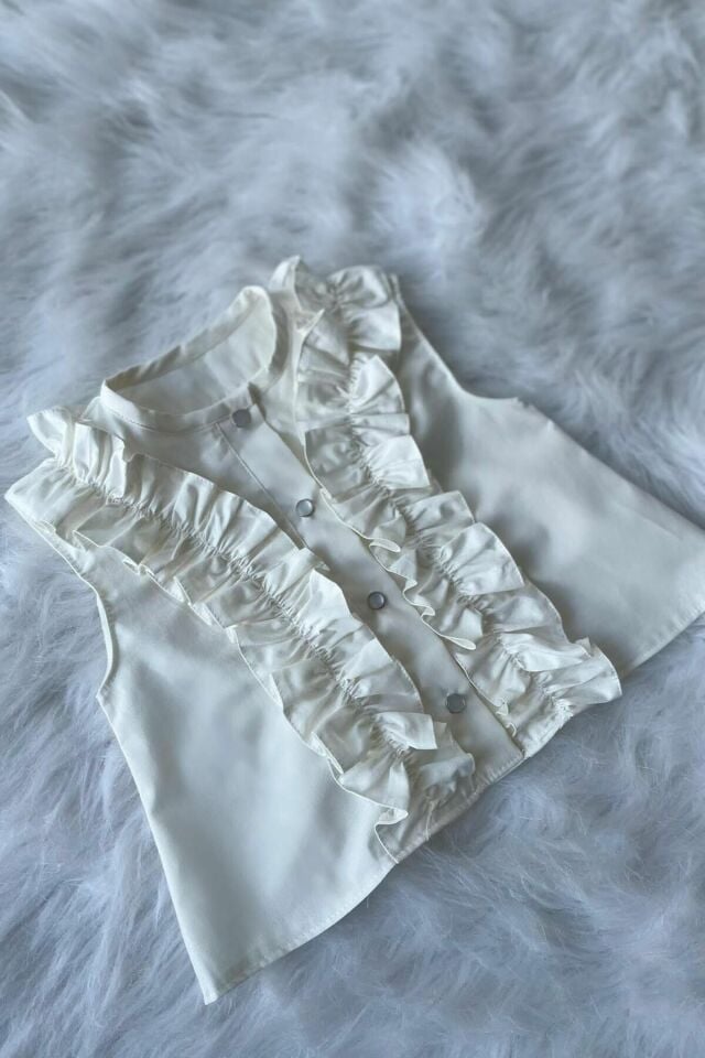 FRILLED GIRL BABY ECRU SLEEVELESS COTTON BLOUSE TOP